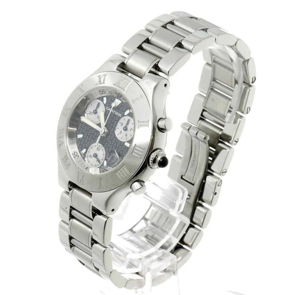 Cartier Must 21 Chronoscaph W10172T2 Quartz Black Dial Mens Watch 90285875 - Picture 1 of 7